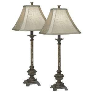    Set of Two Marble Column Buffet Table Lamps