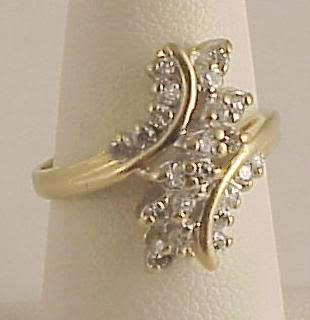 14K Yellow Gold Round Cut Diamond Waterfall Ring  