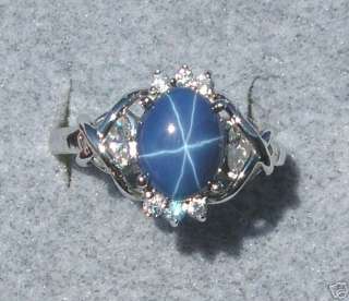   CORNFLOWER BLUE STAR SAPPHIRE CREATED RING CAPTURED HEART RHOD SS