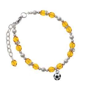  3 D Soccerball Yellow Czech Glass Beaded Charm Bracelet 