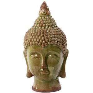  14 Inch Green Ceramic Buddha Head Statue