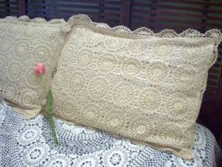 Vintage Pair Hand Crochet Lace Cotton Pillowcases A  