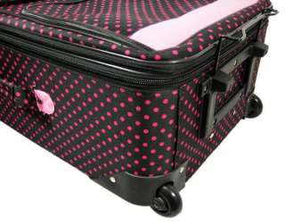 Pc. Black / Hot Pink Polka Dot Luggage Set Pink Trim  