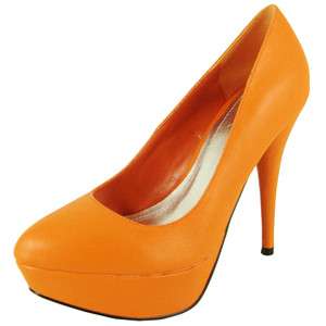 Bold Color Platforms Orange Pumps Womens Dress Shoes  