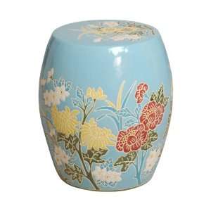   Pink Ivory Flower Design Ceramic Garden Seat Stool