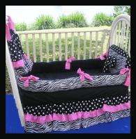 NEW crib bedding set BLACK ZEBRA POLKA DOTS fabrics  