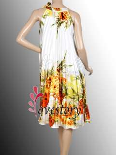 Pleated Halter Floral Print Round Neck Calf length Casual Dress 03328 