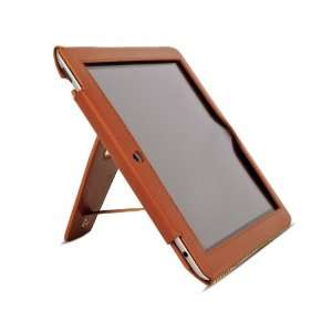  Piges High Quality Leather Ipad 2 Free Stand Case   Tan 
