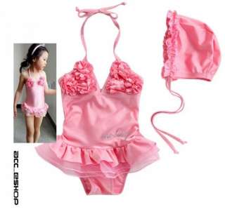 New baby girls Swimwear pink flower kids Swimsuit Bikini & skirt 
