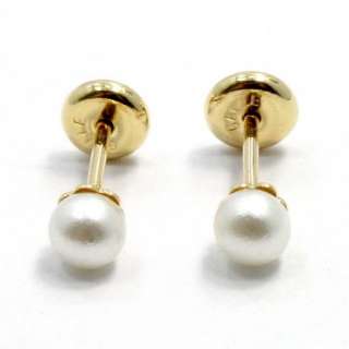 Gold 18k GF High Security Safety Tiny 4mm White Pearl Earrings Baby 