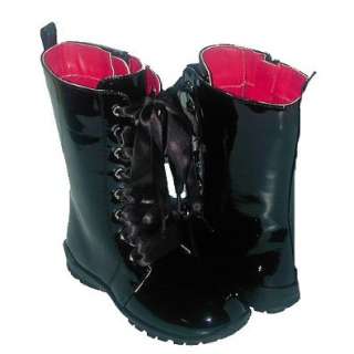   Girls Shoes Patent Leather Black Lace up Boots 8 4 IM Link Shoes