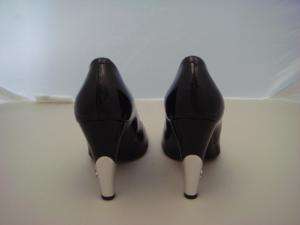   Black Patent Leather Pumps Silver Heels Shoes Open Toe 38.5  