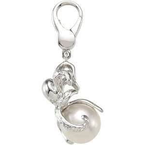 Sterling Silver Freshwater Cultured Pearl and Diamond Octopus Charm 8 