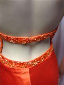 Zum Zum By Niki Livas Orange Beaded Long Full Evening Satin Dress Gown 