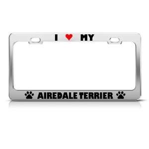 Airedale Terrier Paw Love Heart Pet Dog Metal license plate frame Tag 