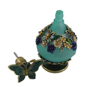   butterfly perfume bottle bejeweled Victorian style green blue floral