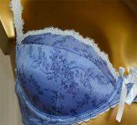   push up aqua blue lace white demi underwire bra ITALIAN DESIGN  