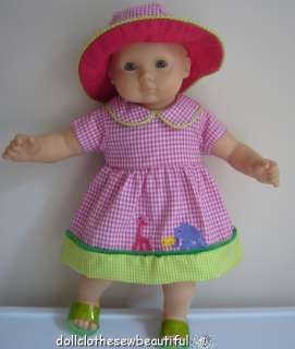 DOLL CLOTHES FITS Bitty Baby Gingham Dress Set ANIMALS  