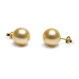   Golden South Sea Pearl Stud Earrings 10.0 11.0mm   14K White Gold