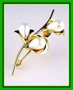 New Old Stock BEAU Sterling Fx Pearl Lily Brooch Pin  