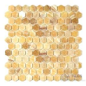  Mosaic hexagon in honey onyx polished mesh mounted sheets 