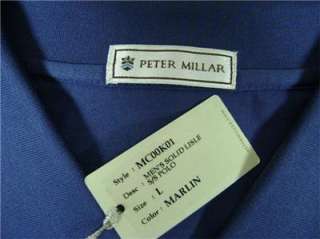New With Tags PETER MILLAR Mens Solid Blue Lisle Polo Golf Shirt 