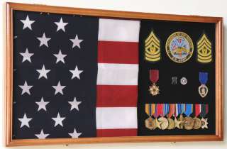 Military Medal Flag Display Case Cabinet Shadow Box  