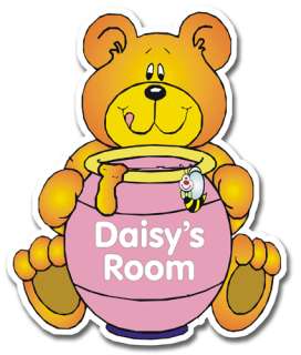 Children Nursery Pink Honey Bear Door Plaque Name Plate  