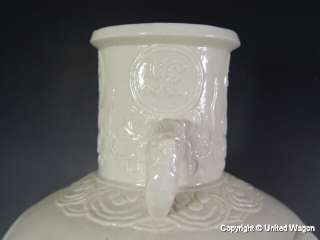RARE CHINESE WHITE PORCELAIN VASE 20 w KWAN YIN IN RELIEF  
