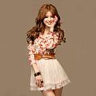   Womens Chiffon Floral Tunic Tulle Belted Summer Party Mini Dress