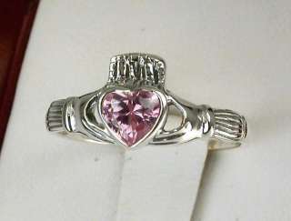 STERLING SILVER PINK CZ CLADDAUGH RING size 9  