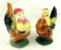 Set 2 Vintage Rooster Hen Chicken Figurines Royal Copley Ceramic 