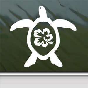  Hibiscus Honu Sea Turtle White Sticker Laptop Vinyl Window 
