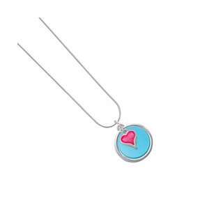 Small Long Hot Pink Heart Hot Blue Pearl Acrylic Pendant Snake Chain 