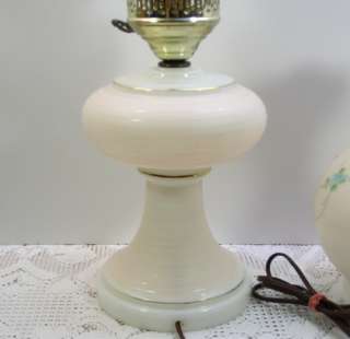   White/Milk Glass Electric Hurricane Lamp Chimney Shade Hand Painted
