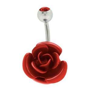  Red Rose Flower Belly Button Ring Jewelry