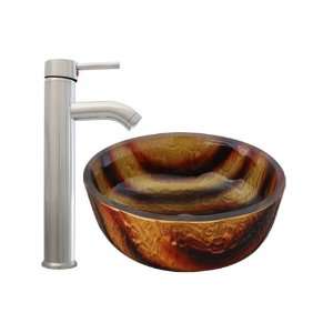 Geyser Textured Bathroom Glass Vessel Sink and Chrome Bathroom Faucet 