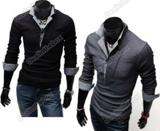 Fashion Men Stylish Polo shirts Slim Fit long Sleeve Casual T Shirt 