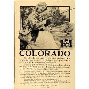 1907 Ad Colorado Rock Island Railway Woman Fishing   Original Print Ad
