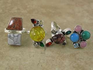 WHOLESALE LOT (4 rings)   colorful meddley of stones and sizes  