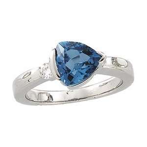  14K White Gold Genuine Blue Topaz & Diamond Ring 