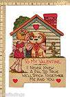  valentine blond girl and dog with bow tie in dog house heart collar 