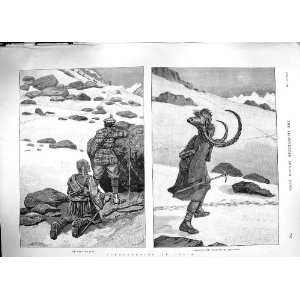  1889 IBEX SHOOTING INDIA HUNTING SPORT MEN MOUNTAINS
