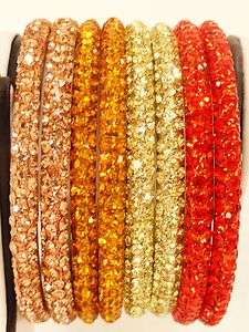 Indian Solid Colors Crystal Metal Bangles (Set of 4) With Free 