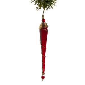  Red Glass Icicle Christmas Ornament with Brass Wire Trim 