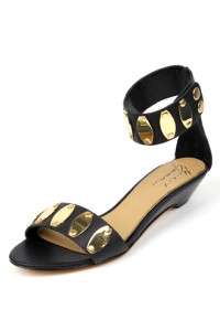 Mark & James Badgley Mischka Marissa Black Gold $295 Leather Sandals 