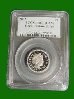 2002 GREAT BRITAIN £1 Silver POUND PCGS PR69DCAM COIN  