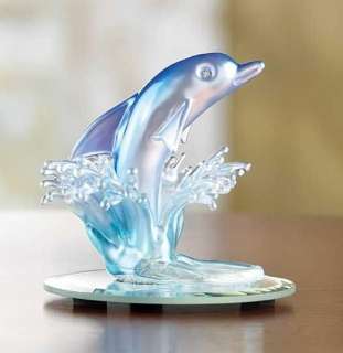 Frosted GLASS Jumping DOLPHIN w/ Wave Splash FIGURINE  