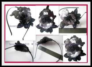 Beautiful 3D Grey Black Sequin Headband Hairband Fascinator H3