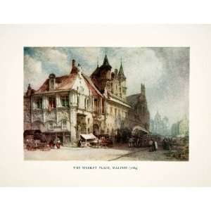  1920 Color Print Mechelen Malines Belgium Marketplace 